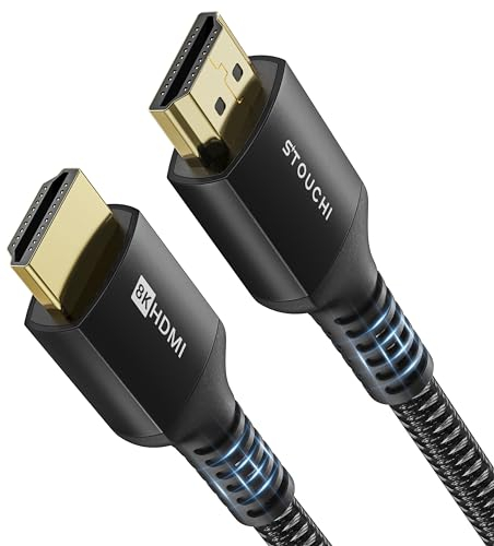 Stouchi Câble 2.5m, 8K Ultra HD 48Gbps Haute Vitesse 8K60 4K120 144Hz RTX 3080 eARC HDR10 4:4:4 HDCP 2.2&2.3 Dolby HDMI 2.1 Compatible avec Fire TV/Roku TV/PS5/Xbox Series X/LG,Noir,1 Paquet