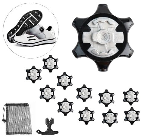 12 Universal Golf Spikes Set Non-Slip with Wrench, Black Cleats Golf Shoe Cleats Tooth Spikes, Replacement Bulk Cleats Golf Spikes to Provide Traction, Stability and Comfort