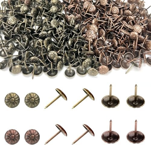 400 Pcs Upholstery Tacks, Daisy Nail Head, Thumbtacks Head Nails, Metal Ornamental Nails, Antique Decor Nails, Tags Decorative Tack Stud, Bronze Upholstery Nails, Furniture, Sofa(with Patterned)