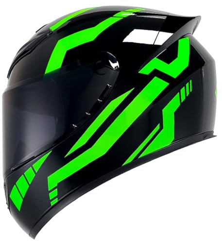 RUYICZB Full Face Motorcycle Helmet with Tinted Visors And Multi-Ventation Suitable Motorbike Moped Street Bike Racing Helmet with Graphic for Men And Women DOT/ECE Approved,Black green,S 52~53CM