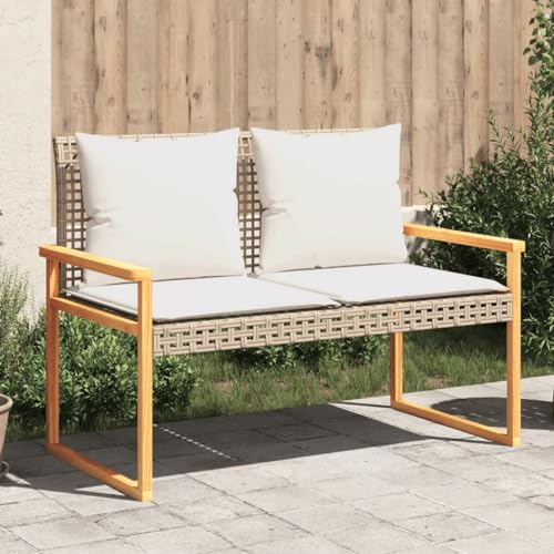 Gecheer Gartenbank Parkbank Stahlrahmen Holzbank Außenbank Outdoor Bank 119 x 61 x 79 cm (B x T x H) Terassenbank Bananenbank Gartenmöbel Terrassenbank Balkonbank Sitzbank mit Kissen PE-Rattan