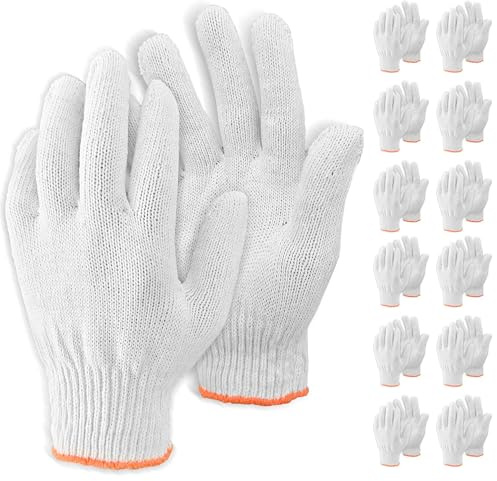 Viganoc 12 Pairs Cotton Work Gloves Knit Safety Protection Hand Working Gloves for Men and Women, Ideal for General Duty Work (Medium, White)