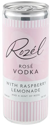 Rozél Rosé Vodka with Raspberry & Rose Lemonade, Premixed Cocktail in a Can, Ready-To-Drink Raspberry Flavoured Vodka & Mixer, Sparkling Fruit Flavoured 5% Low Alcohol Drink, Pink Cocktail Mix, 250ml