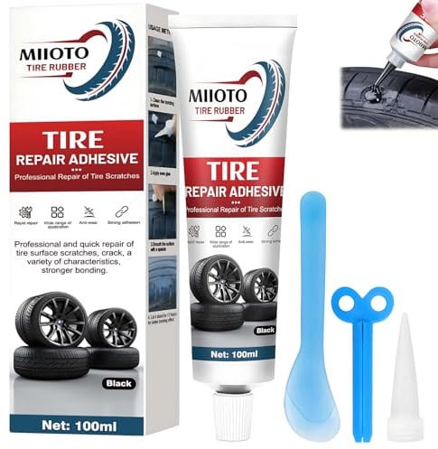 Ganbaro Rubber Glue for Tyres, Tyre Repair Glue, Puncture Repair Glue, Black Tyre Glue with Accessories, Bicycle/Motorcycle/Car Tire Repair Kit - Quickly Repair Tire Cracks, Holes and Peeling -100ml