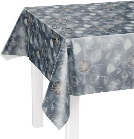 LILENO HOME Tischdecke abwaschbar als Meterware 240x140cm (Schnittkante) in Allium grau Motiv - Wachstuchtischdecke wasserabweisend ideal als Tischtuch o. Tischläufer für Bierzeltgarnitur