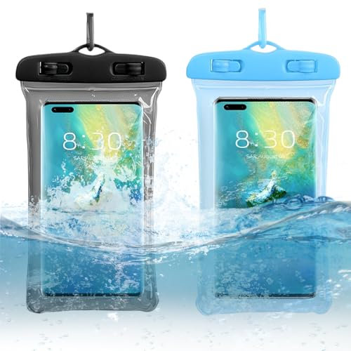 KOLZEMV Lot de 2 Pochette Étanche Smartphone, pochette etanche smartphone, Sac Étanche IPX8 pour Téléphone [Cadre 3D sans Soudure] Coque Waterproof pour iPhone 15 Pro Max 14 13 Galaxy S24 S23 Ultra