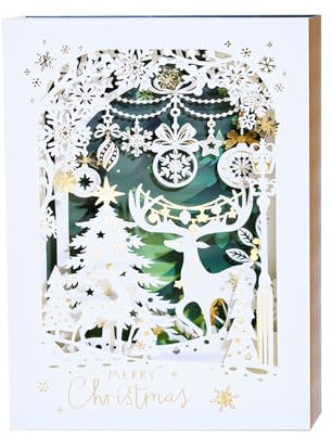 GEHENFRUCHT 3D Weihnachtskarten 3D Weihnachtsgrußkarte mit Umschlag, Geschenkkarte Weihnachten Pop up Weihnachtskarten Geschenk für Weihnachten, Chrismas(3D Karten Grüne Hirsche)