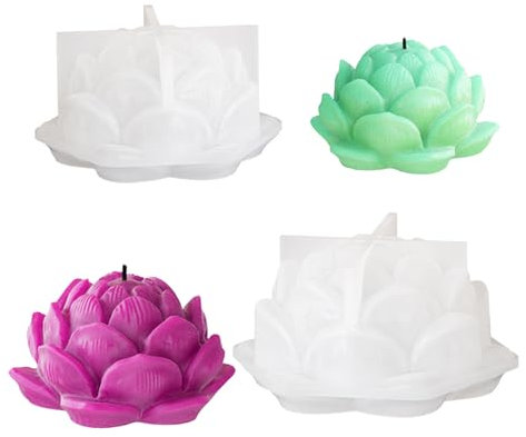 2 Piezas Moldes para velas de flores, Moldes de silicona para velas, Molde de silicona con forma de flor de loto en 3D para fundición bricolaje Arcilla polimérica, Jabón, Velas, Aromaterapia