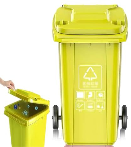 BESTXH Jaune,120L Trailer, Poubelle à roulettes, Grande Poubelle D'ExtéRieur Poubelle avec Couvercle, Poubelle Commerciale De Grande Capacité, Poubelle Industrielle Mobile Robuste, pour Patio