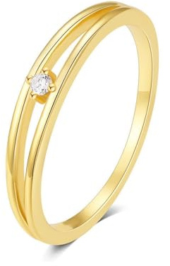 Whoiy Hochzeit Ringe 585 Gelbgold Solitär, Verlobungsringe Damen 14 Karat Echtgold mit Diamant Ehering Schlicht für Frauen Gr. 54 (17.2)