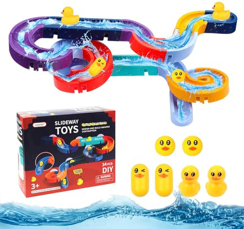 34 Stück Kinder Badespielzeug DIY Badewannenspielzeug Baby, Kugelbahn Wasserspielzeug Badewanne Spielzeug mit Saugnäpfe, Baby Badespielzeug ab 3 4 5 6 7 Jahre Geschenke-Spielzeug für Jungen, Mädchen