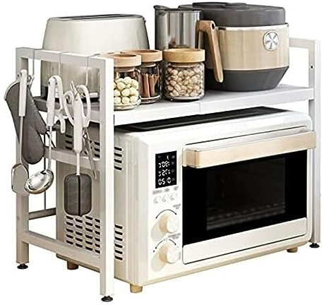 Soporte de acero expandible para microondas de 2 niveles con longitud ajustable, color blanco