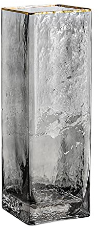 Vase décoratif en verre rectangulaire gris transparent avec fleurs ou plantes artificielles pour la maison, le banquet de mariage, la table à manger, le bureau, la décoration de table (taille : grand)