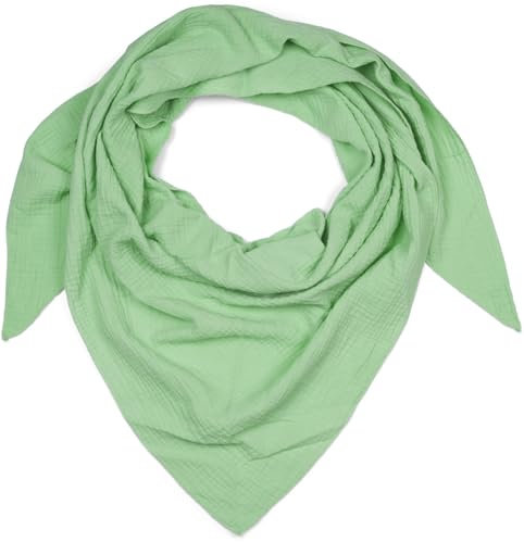 styleBREAKER Damen Musselin Dreieckstuch aus 100% Baumwolle | Weiches und leichtes Halstuch für Damen Unifarben | Stylisches Tuch für jede Jahreszeit - Made in Italy, 196 x 84 cm, Farbe:Apfelgrün
