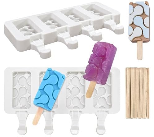 Ice Lolly Mould, 2 Pcs Ice Lolly Makers Popsicle Mould Silicone Cakesicle Cake Pop Ice Cream Moulds with 20 Sticks for Chocolate, Sorbets, Pudding Summer DIY