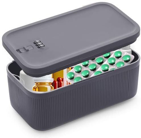 Bocoli Medikamentenbox Abschließbar Abschliessbare Box Mit Zahlenschloss,Sicherer Aufbewahrungsbox für Medikamente, Handy, Snacks - Für Haushalt, Kühlschrank, Büro & Reisen - BPA-frei