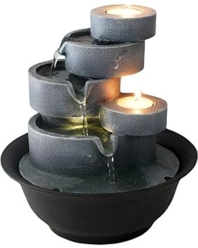 Primrose 21cm Slate Effect Cascading Bowls Tabletop Water Feature with LED Lights