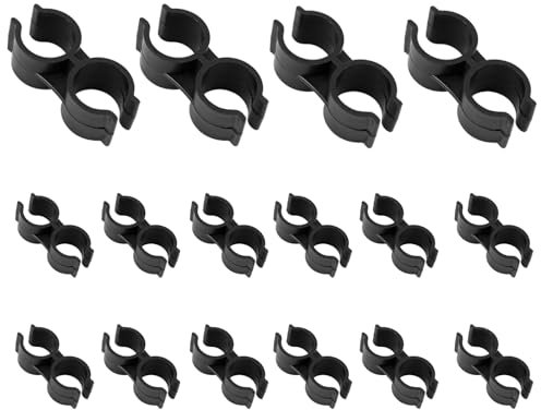 16Pcs Plastic Black Double Pipe Clamps, 20mm H-Type Double Port Pipe Clips, Warehouse Supermarket Shelf Pole Connector, Tube Buckle