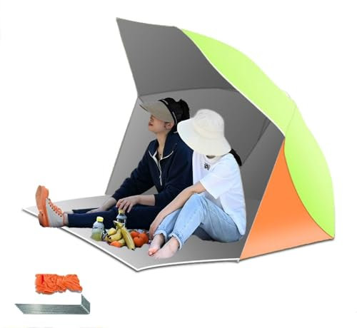 QSPNVFB Sonnenschirm Strandmuschel Tragbarer Picknick-Schirm Camping Zelt, Sonnenschutz Schirmunterstand Mit Erdspieß Für Garten Strand(Orange-Green)