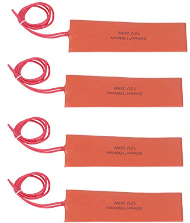 HilBeliFU 4Pcs Rubber Silicone Heating Pad, 20W DC 12V Heating Pad, 50x150mm Flexible Silicone Heating Mat with 30cm Lead for Industrial Equipment, Temperature 120 to 150 Celsius