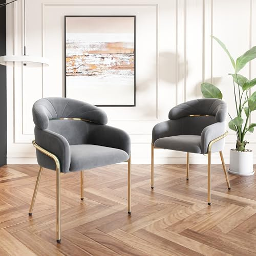 BXEYXE Esszimmerstuhl. einzeln. Leichter Luxus. Wohnzimmer. Schlafzimmer. Freizeitstuhl. mit Vier Metallbeinen. Samt. Grau