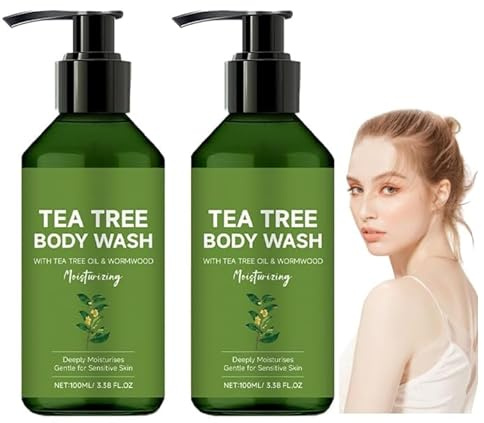 Tea Tree Body Wash, antibacterial body wash, deep cleansing and deodorizing, nourishing and moisturizing, gentle, natural, vegan, cruelty-free, suitable for all skin types.