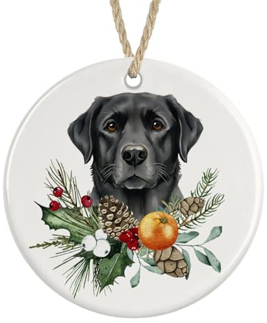 Labrador Ceramic Ornament, Christmas Tree Decoration Bauble (Black colour, No text)