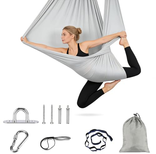 Staranry Aerial Yoga Hängematte Set, 150x340CM, Dehnbare, Atmungsaktive Nylon-Stoff, 200KG Max. Tragfähigkeit, Befestigungsmaterial, Ideal für Anti-Schwerkraft Yoga-Übungen, für Erwachsene