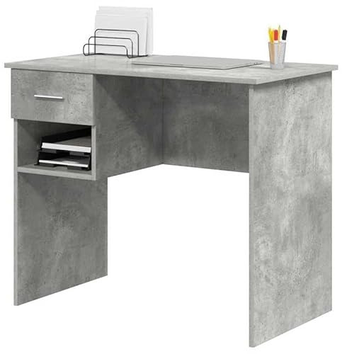 Eleganz Schreibtisch mit Regal Beton Grau 90x49x75 cm - Holzwerkstoff Arbeitsplatz für Großraumbüro - Stabiles & Platzsparendes Design