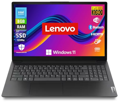 Lenovo - Notebook Pc Intel N100 4 Core fino a 3.4Ghz - Display 15,6 FHD - Ram 8Gb DDR5 SSD Nvme 256Gb - Hdmi, Usb 3.0, Wifi, Bluetooth, Webcam - Windows 11 Pronto all'uso con Libre Office