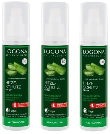 Logona Hitzeschutz Spray Bio- Aloe Vera, alle Haartypen, 3 x 150ml