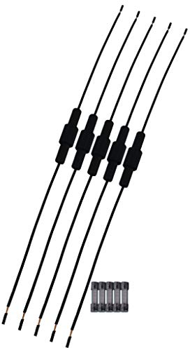 Set : 5 Stück Feinsicherungshalter geschlossen für 5 x 20 mm und 6,3 x 32 mm Feinsicherungen In-Line inkl. 5 Stück 20mm 2A Feinsicherungen - Mittelträge