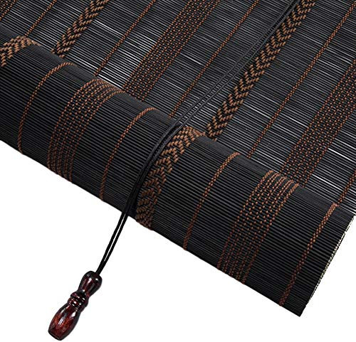 Black Bamboo Roller Shades with Track, Window Light Filtering Roll Up Blinds for Front Door/Patio, Easy to Install (color : Flat curtain, Size : 85x185cm)