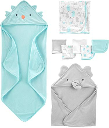 Simple Joys by Carter's Unisex Baby 8-teiliges Handtuch- und Waschlappen-Set, Aquablau/Grau, Einheitsgröße