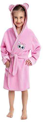 LEVERIE Accappatoio per bambino/a e ragazzo/a 86-158 (2-14 anni), accappatoio rosa gatto, 92