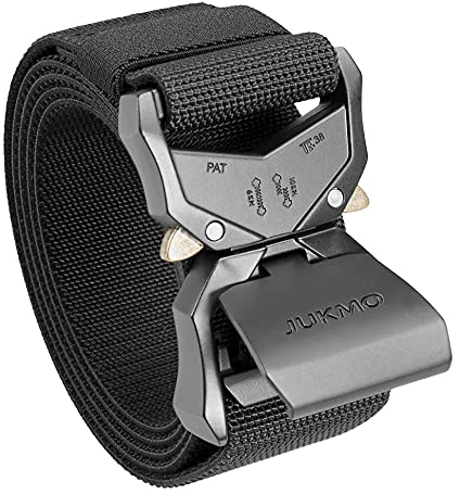 JUKMO Taktischer Gürtel, Militär Wandern 3,8cm Arbeit Gürtel mit Schwere Schnellverschluss Schnalle (Schwarz, 115cm)