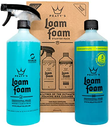Peaty's Bicycle Cleaning Kit - Loam Foam Starter Pack - Biodegradable Foaming Spray For A Deep Clean - Safe On All Surfaces & Bicycles - LoamFoam 1L & Concentrate 1L (Total 6 Litre of LoamFoam)
