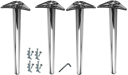 Merriway BH07589 Tischbeine, verchromt, 60 mm Durchmesser, verstellbare Höhe 710-740 mm – 4 Stück, silberfarben