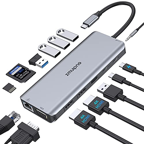 Docking Station Dual Monitor for Dell HP, Thunderbolt 3/4 Dock USB C Hub Multiport Adapter Triple Monitor to 2 HDMI 4K,VGA,Ethernet,5 USB,PD,SD/TF,3.5MM for Lenovo,Surface,MacBook Laptops