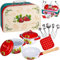 alles-meine.de GmbH 12 TLG. Set Koffer - Kochset & Topfset - Puppengeschirr/Kochtopfset - Erdbeere & Kochplatte - aus Metall/Emaille - echte Blech Töpfe/Panne + Küchenhel..