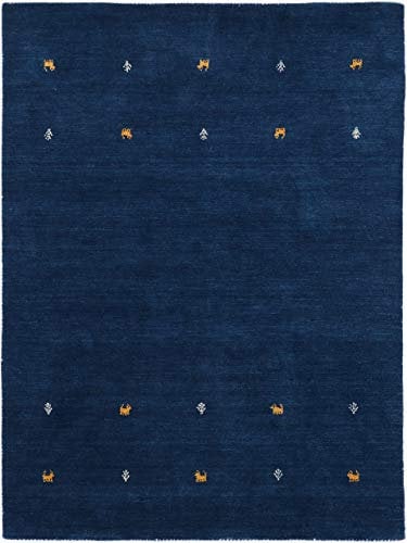 carpetfine Wollteppich Gabbeh Uni Blau 300x400 cm | Moderner Teppich für Wohn- und Schlafzimmer