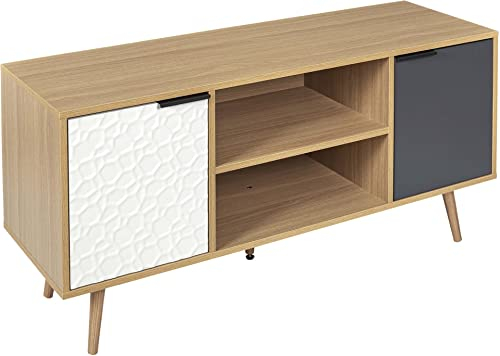 Home deco Factory - Hd7145 - Meuble TV Rangement Tiroir Scandinave Bois - Blanc - Gris Anthracite