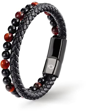 UNIQAL | Echtleder Armband Herren mit Natursteinen PASSION Mens nature stone Bracelet | Edelstahl, Männer | Etui Box Gratis