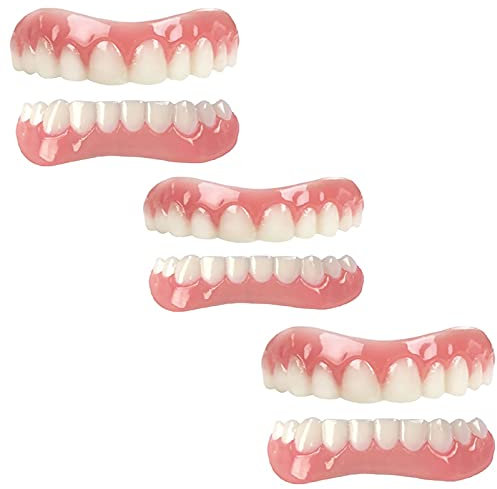 ATFIPAN Immédiat Prothèses Dentaires Cosmétiques Silicone Dentier Haut Et Bas Sourire Parfait Dentier, pour Homme Et Femme Amovible Naturel Fausse Dents Provisoire Facette,3 Pairs