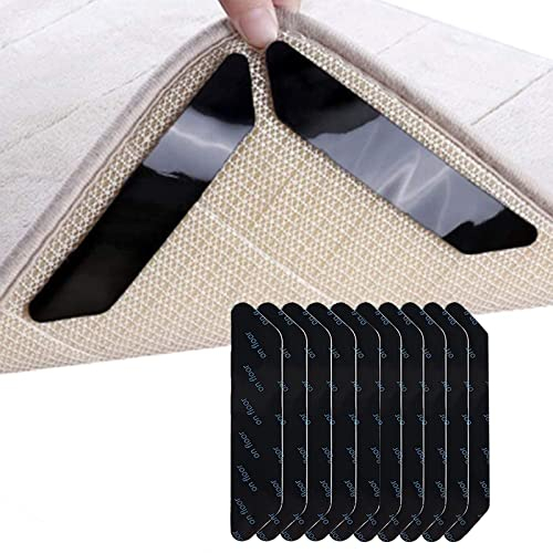 Teppichgreifer Antirutschmatte, 10 Stück Waschbar Antirutschmatte für Rutschfester Teppichgreifer Anti-Curling Rug Grippers, Teppichunterlage Aufkleber Starke Klebrigkeit