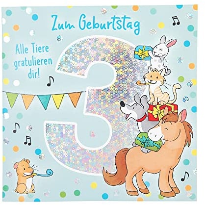 Depesche 11515-006 Zahlenkarte zum 3. Geburtstag mit Musik, veredelte Klappkarte originellem Innentext, inkl. Umschlag, Format 15, 5 x, cm, mehrfarbig