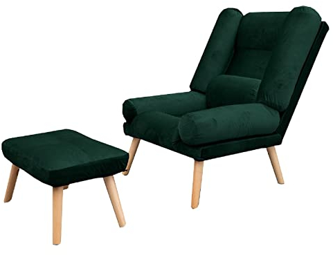 Grekpol Ohrensessel LILA - Sessel mit Hocker - Relaxsessel mit 5-Stufen-Verstellung - Sessel für Wohnzimmer - Lange Fernseh- und Leseabende. Abschalten und genießen! (Amore Velvet Grün 4311 Forest)