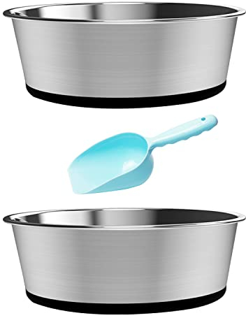 TSKDKIT 2 Stück Hundenapf Groß Dicker Edelstahlnapf für Hunde und Katzen rutschfeste Futternäpfe Wassernäpfe für Mittelgroße und Große Hunde, mit Essen Schaufel