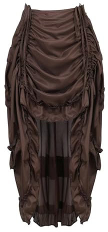 Jupe Femme Mi Longue Gothique Asymetrique Steampunk Renaissance Vintage Rétro Jupe Plissee Sexy Médiévale Taille Elastique Brun 5XL
