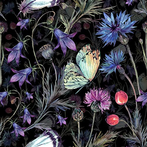 ReWallpaper 44.5cm x 7m Self Adhesive Wallpaper Floral Vintage Stick on Wallpaper Purple Butterfly Pattern Sticky Back Plastic Patterned for Furniture Hallway Removable Wallpaper PVC